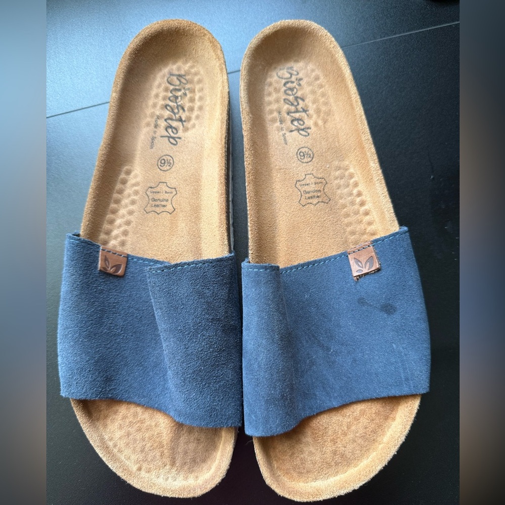 Blue Suede Slide Sandals